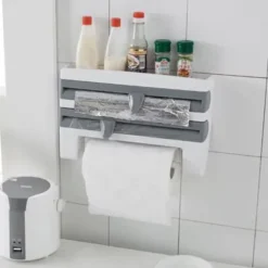 Vägghållare för plastfolie / aluminiumfolie & hushållspapper Vit/Grå