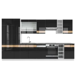 Vicco Fame-Line kök, Blank svart ek/vit, 355 cm