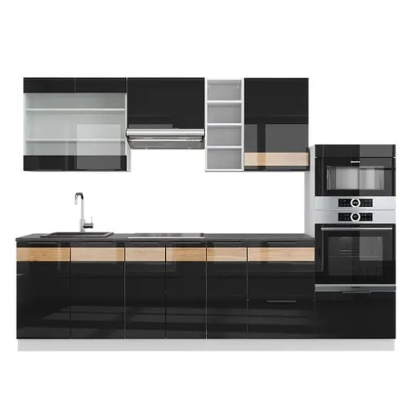 Vicco kök Fame-Line, Ek blank svart/vit, 280 cm, PT Ek