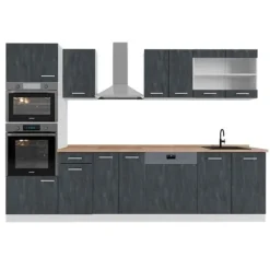 Vicco kök R-Line, betong svart/vit, 300 cm PT Ek