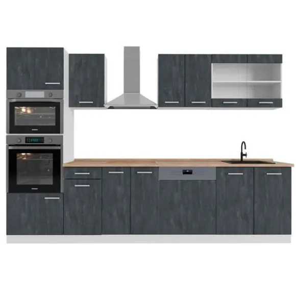 Vicco kök R-Line, betong svart/vit, 300 cm PT Ek