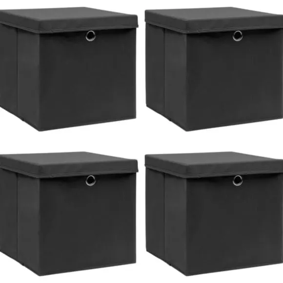 vidaXL Förvaringslådor med lock 4 st svart 32x32x32 cm tyg - Förvaringslådor