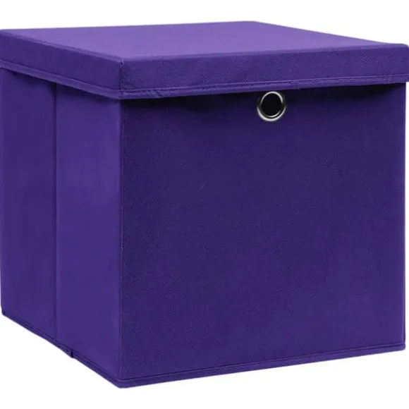 vidaXL Förvaringslådor med lock 10 st 28x28x28 cm lila - Förvaringslådor