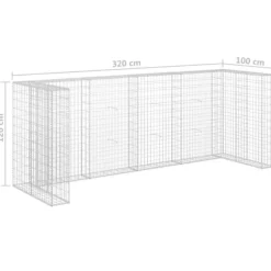 vidaXL Gabionmur för soptunnor galvaniserat stål 320x100x120 cm - Ställningar till sopkärl