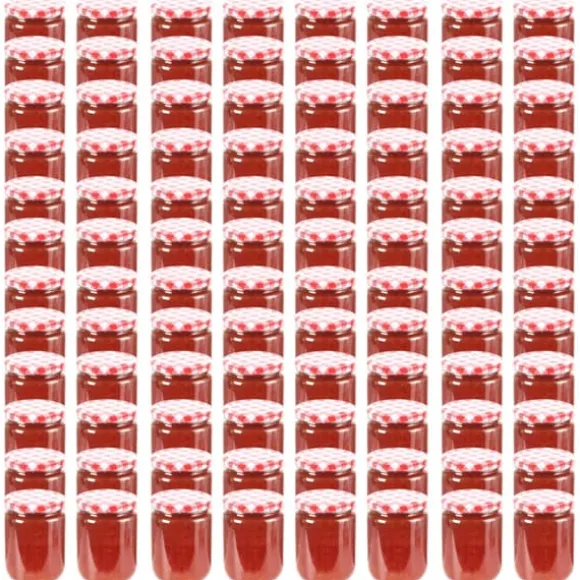 vidaXL Syltburkar i glas med vita och röda lock 96 st 230 ml - Honungsburkar