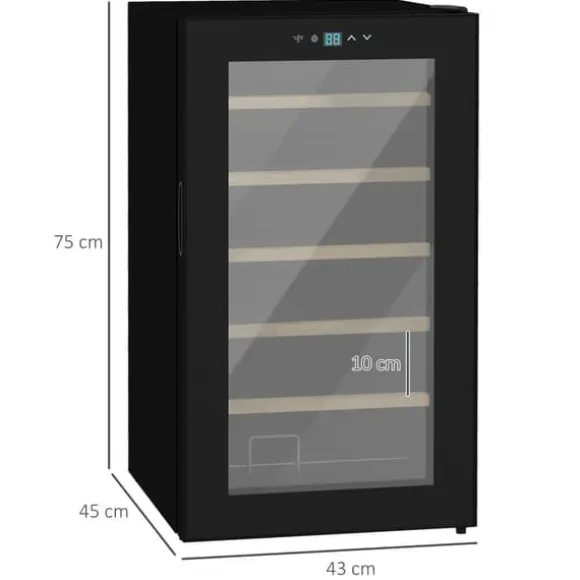 Vinkyl 24 flaskor, 5–20 °C, LED, 43×45×75 cm, svart