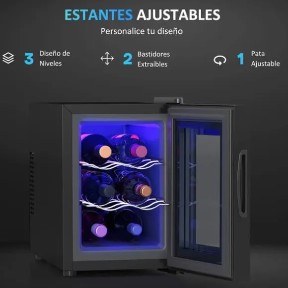 Vinkylskåp - 6 Flaskor 17 L - Invändig LED-belysning - Pekskärm - Justerbar temperatur - Metall - Svart