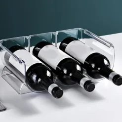 Vinorganisatör Stapelbar plast Transparent Vattenflaskhållare Ställ för Hemvisning 3 Flaskor Transparent
