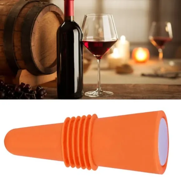 Vinpropp i livsmedelskvalitet, silikon i rostfritt stål, 6,1x2,35 cm, dekorativa, praktiska, återanvändbara vinkorkar för dekoration, orange