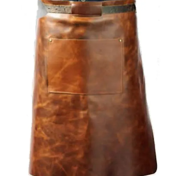 Vitello Lädergrillförkläde med Ficka 60 cm Långt Cognac
