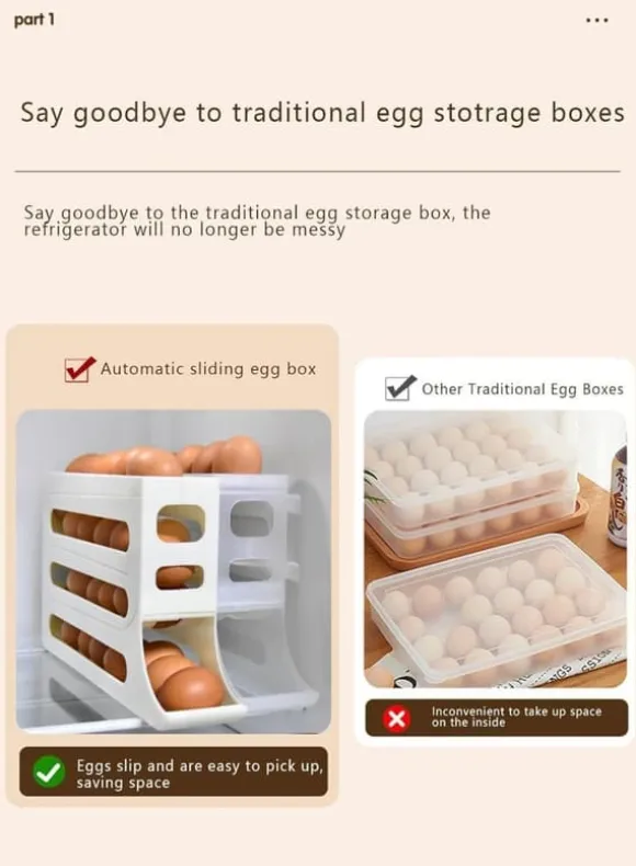 4-vånings ägghållare för kyl - Auto Rolling Fridge Egg Organizer, utrymmesbesparande äggdispenserhållare, 30 ägg kylskåp Äggställ (vit)