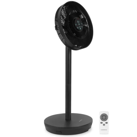 VONROC BREEZE Sladdlös Fläkt – Tyst < 44 dB – 24 hastigheter – 3 vindlägen – Bord- & golvmodell – Touchpanel & fjärrkontroll – Svart