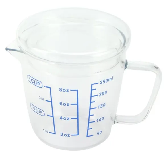 Värmebeständigt glasmåttkopp mjölkvåg måttkanna med lock köksredskap (250ml)
