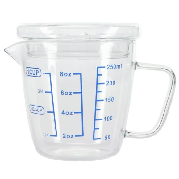 Värmebeständigt glasmåttkopp mjölkvåg måttkanna med lock köksredskap (250ml)
