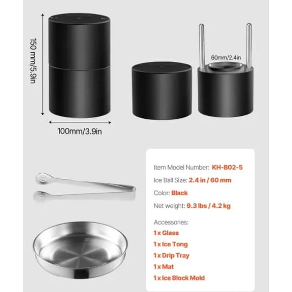 Värmepress för Isbollar, 60 mm Klara Sfärer, Whisky Glassmaker, Perfekt för Drinks, Hög Kvalitet