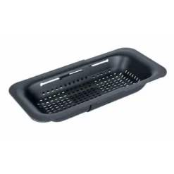 WENKO SIVO Diskbänkssil | Infällbar sil | Utdragbara handtag till placering | Pasta, frukt, grönsaker | 37 till 50 cm | Svart