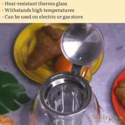 Wilmax tekanna i glas 600 ml med stålfilter, spissäker