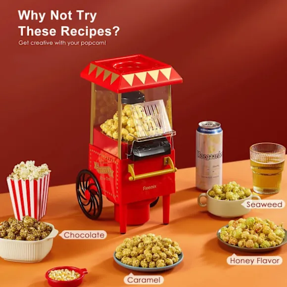 1200W retro mini varmluft popcornmaskin i handkärror stil, hälsosam och fettfri, kompakt och bärbar, lätt att rengöra