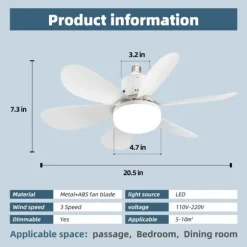 30W Takfläkt E27 lampa 3 färgtemperatur ljus med fjärrkontroll