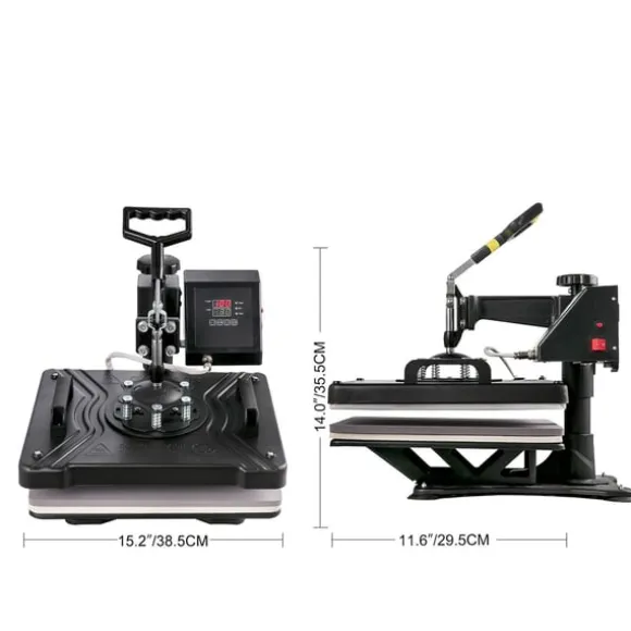 1400W 38x38 cm 8 i 1 värmepressmaskin med full tillbehör, exakt digital kontroll, 360° svängbar design, justerbar fjäderplatta