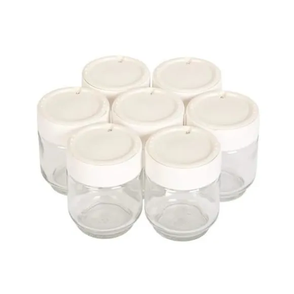 Yoghurtmakare 7 glaskrukor med vitt transparent yoghurtlock Moulinex A14A03 - Pieces Detachees Cuisson