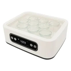Yoghurtmaskin - Elektrisk - 1,6 L - 9 Koppar 100 ml - LED-display - Touchknappar - 20 W 220 V 50 Hz EU-kontakt - 304 Rostfritt stål/glas - Vit